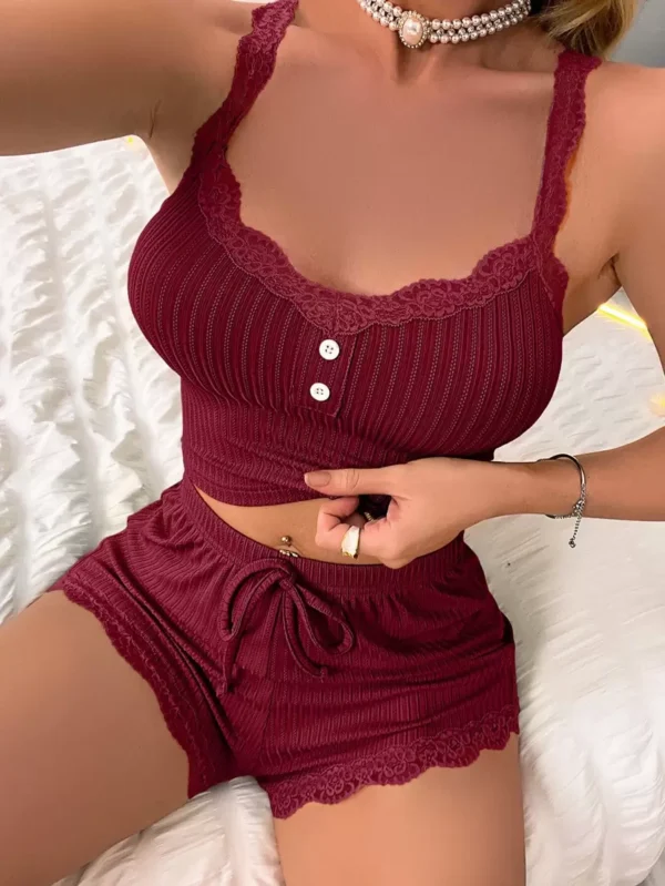 ⁦طقم بيجامه دانتيل كروب توب⁩ - الصورة ⁦31⁩